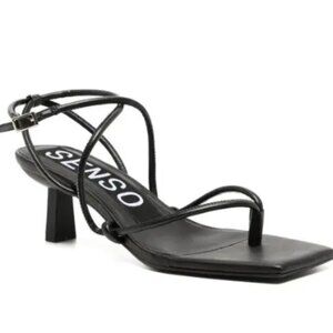 SENSO Wella Black Strappy Sandal Square Toe Minimalist Kitten Heel NIB
